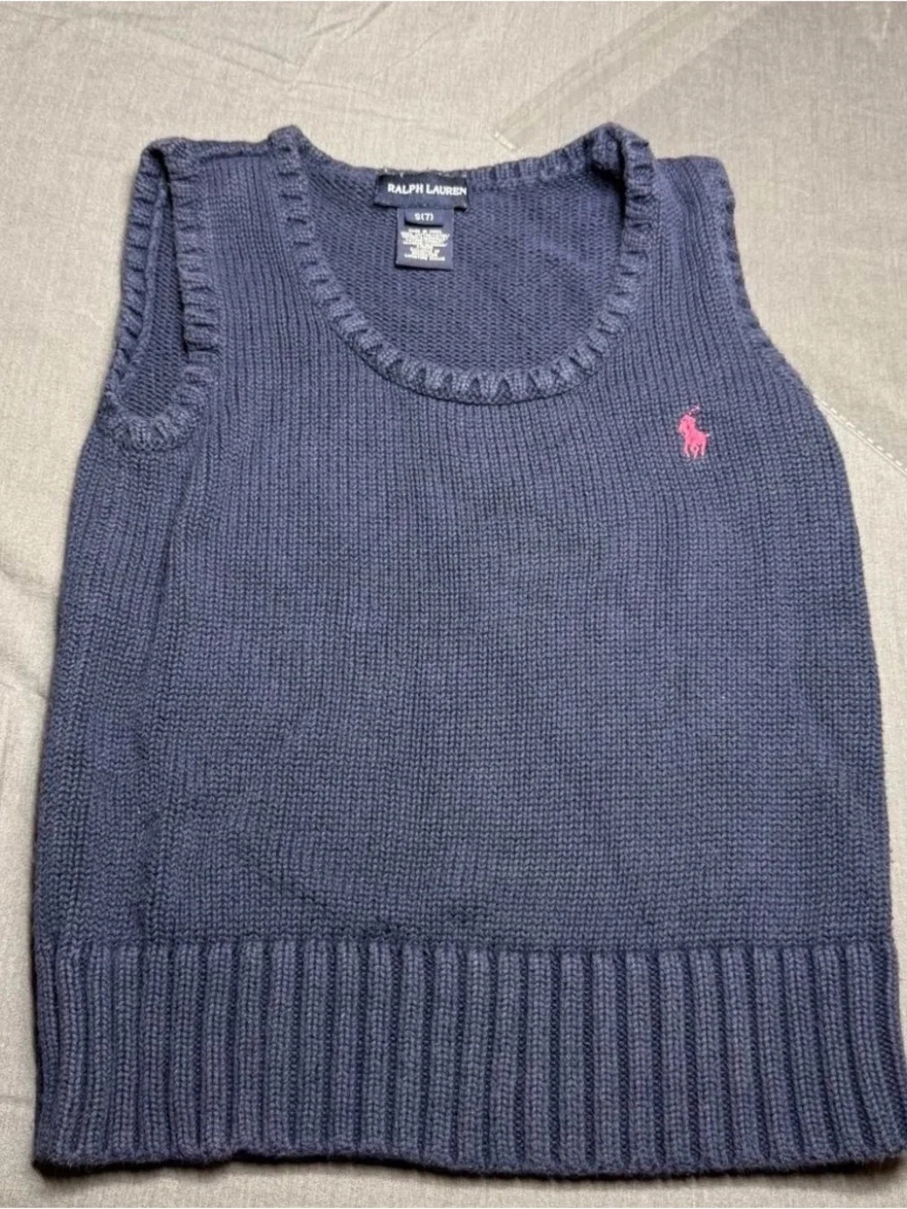 Ralph Lauren Navy Knit Sleeveless Sweater Vest with Pink Pony Logo